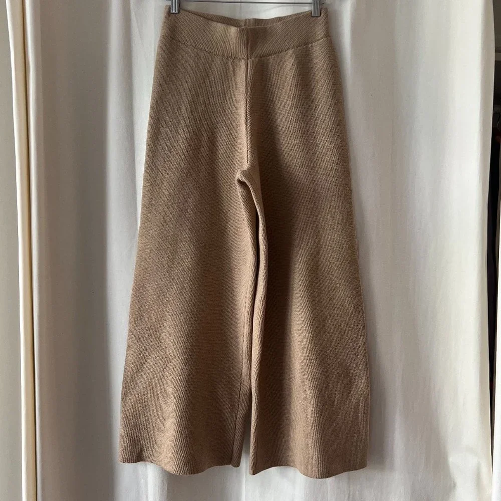 Zara Knit Crop Wide Leg Culottes Pants, Size M, Taupe/Beige - Pull On - Picture 1 of 2